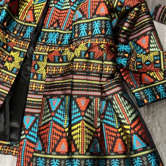 Ashro Multicolor Tribal Print Jacket, swing jacket, large pleats, removable belt - Picture 5 of 7